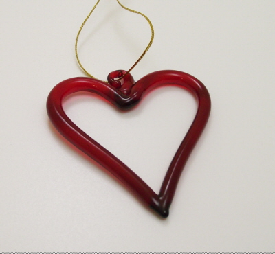 red-heart-outline. A hollow red glass heart Christmas Tree decoration 